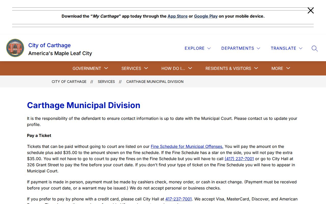 Carthage criminal history municipal court records page