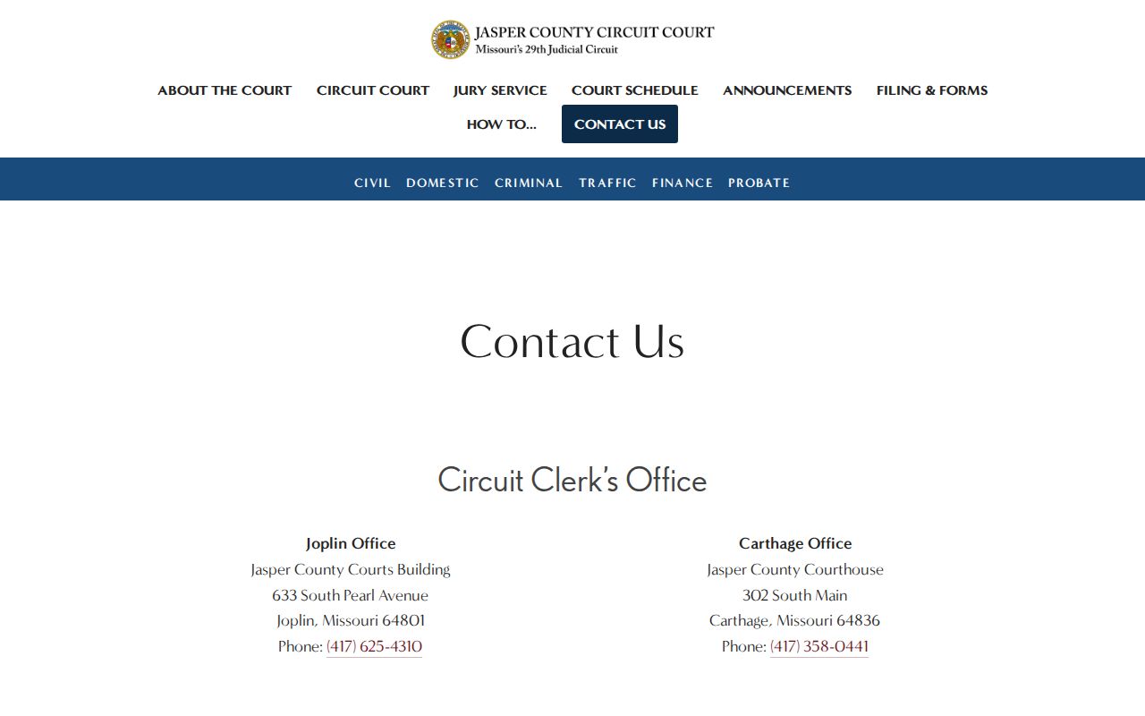 Jasper County criminal court case Circuit Clerk contact information