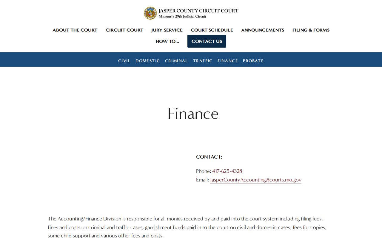 Jasper County criminal court case financial account information