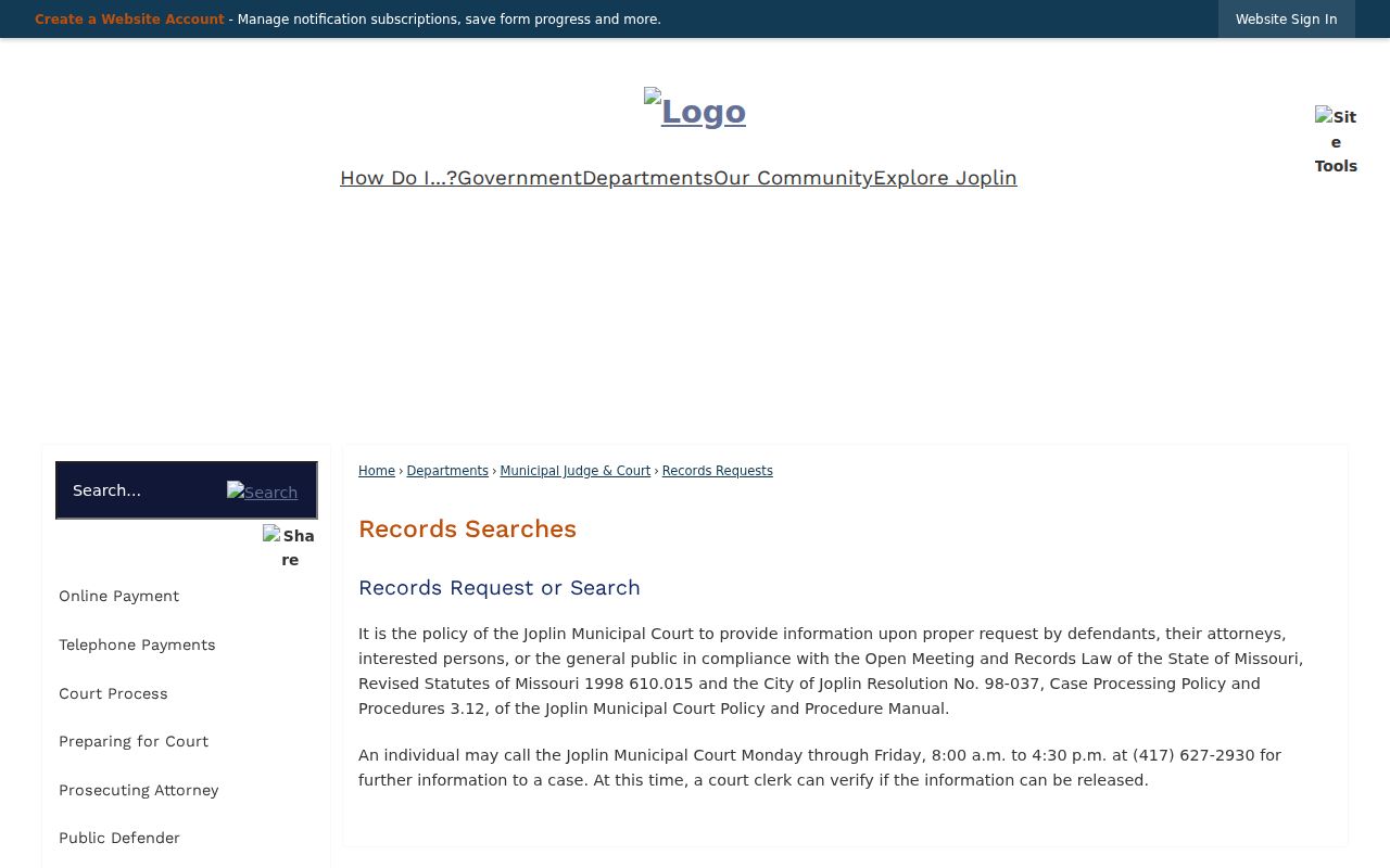 Joplin Municipal Court records request page with telephone instructions