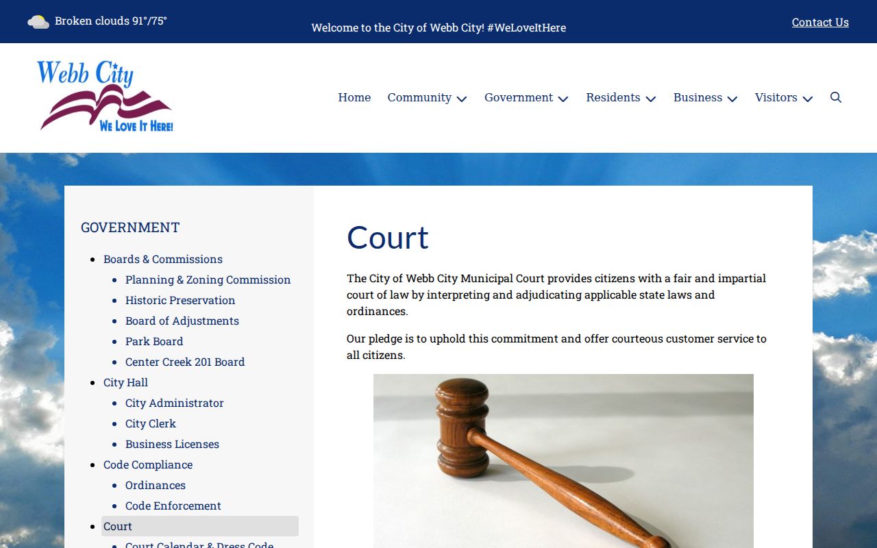 Webb City criminal history municipal court records page