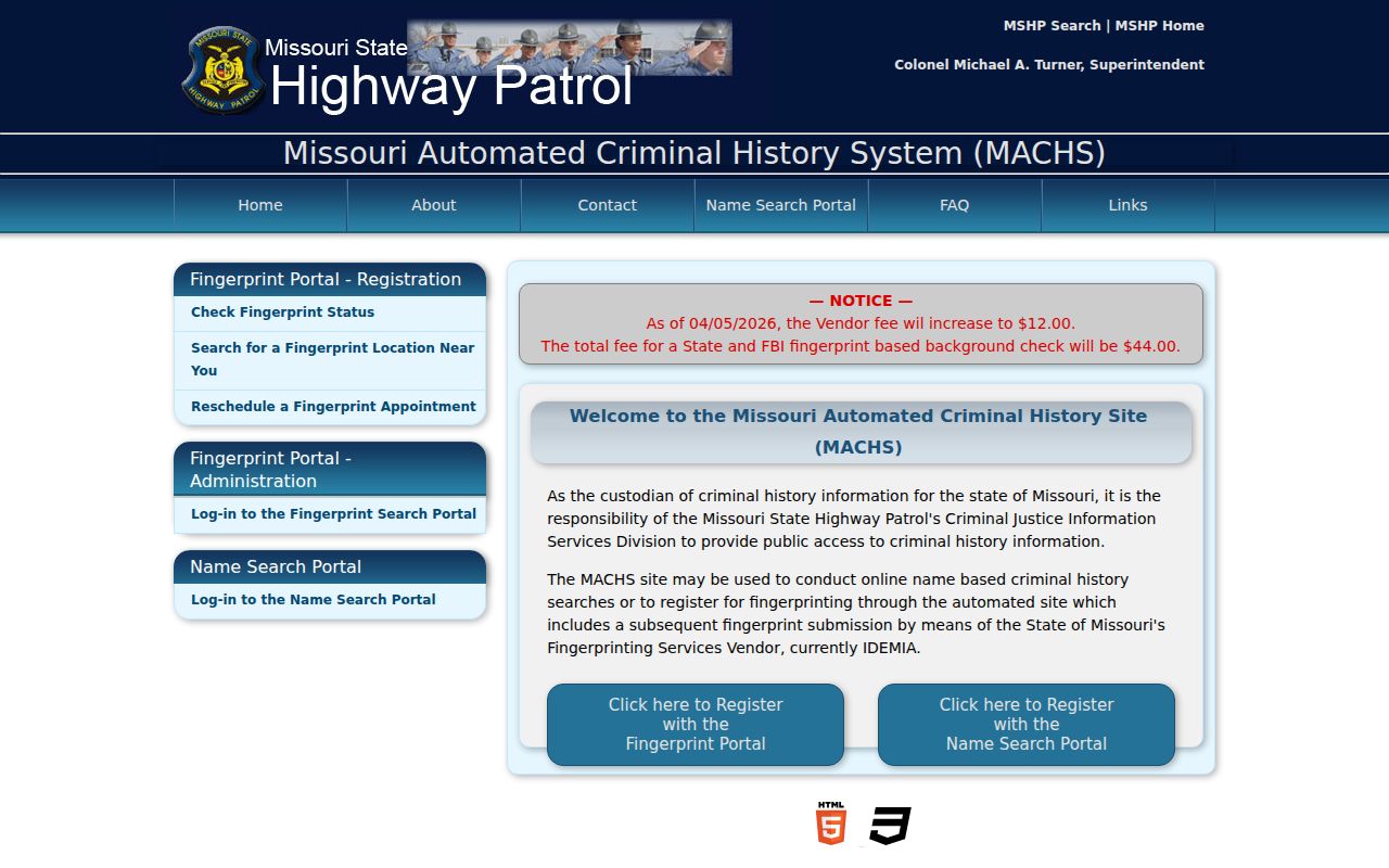 Jasper County criminal history MACHS fingerprint portal